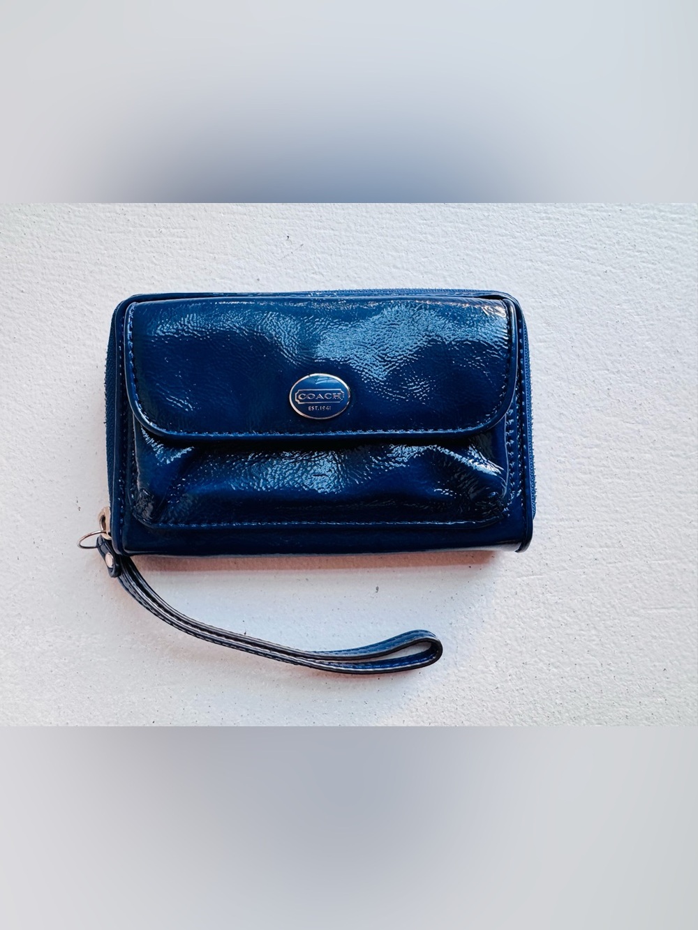 Coach Patent Leather Wristlet in Deep Blue
